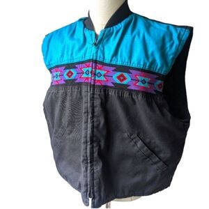 2X/EEG Santa Fe Trail Blue Black Vest Insulated Padded Quilted Inside We…